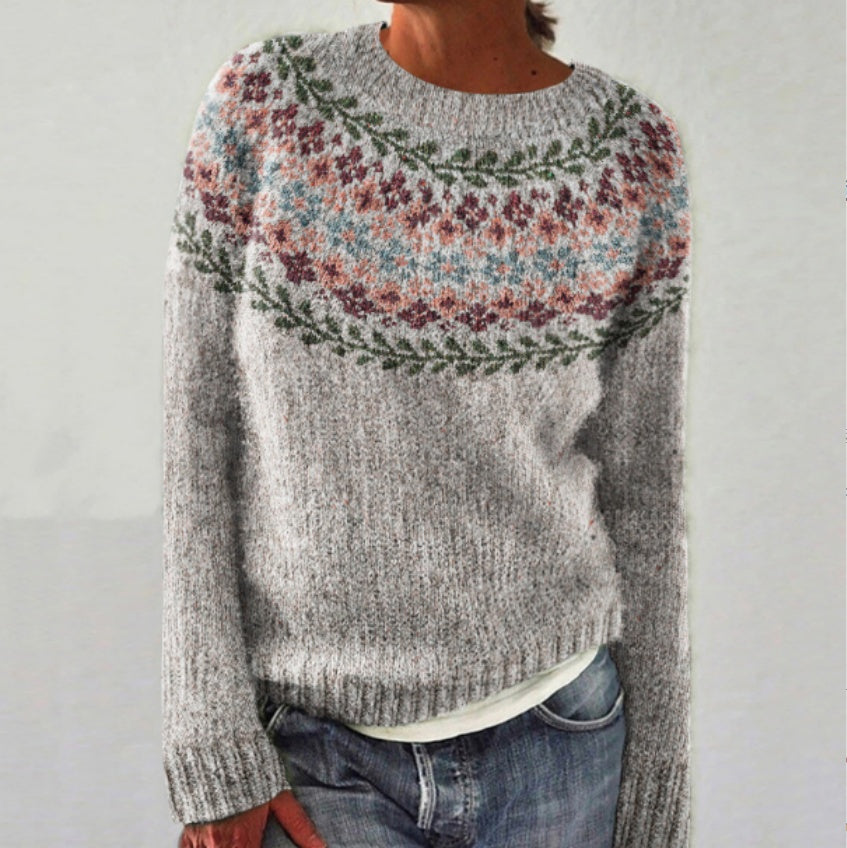 Women's Sweater with Long Sleeves, Solid Color Knitted Sweater