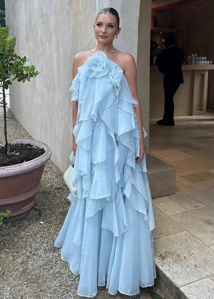 Damen Maxikleid mit Neckholder – Rückenfreies Design Blumenapplikationen