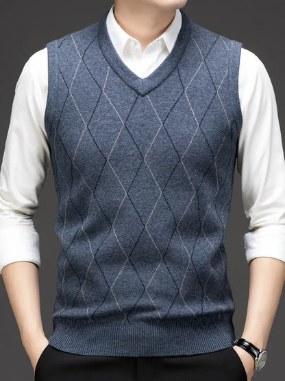Herren Strick-Bodywarmer mit V-Ausschnitt, Slim Fit