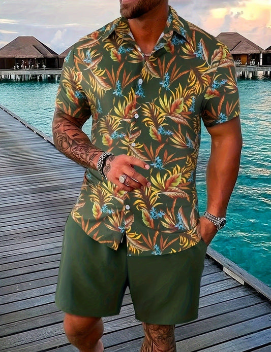 Herren Sommer-Shorts-Set: Kurzarmhemd Und Shorts Aus Baumwollmischung