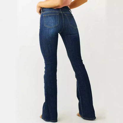 Women's flared jeans with mid-rise waist and fashionable bootcut design