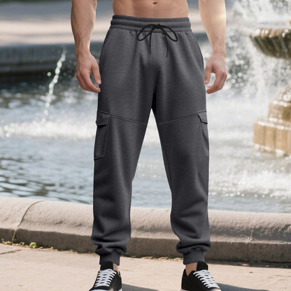 Men's Work Pants with Loose Leg Cuffs, Multiple Pockets, and Ankle Bands