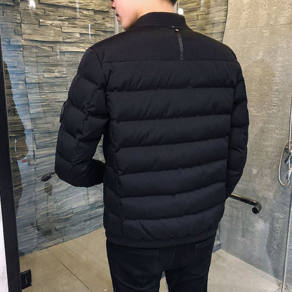 Herren Winter Stehkragen Gepolsterte Baseballjacke mit Reißverschluss vorne