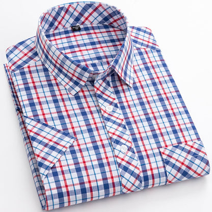 Men's Short-Sleeve Shirt with Check Pattern and Button Placket – Cotton Blend