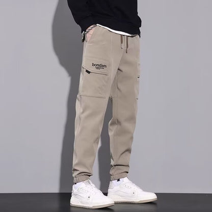 Men's Autumn Sport Jogging Pants Slim Fit Loose Drawstring Mid Waist Microelastic Straight Leg