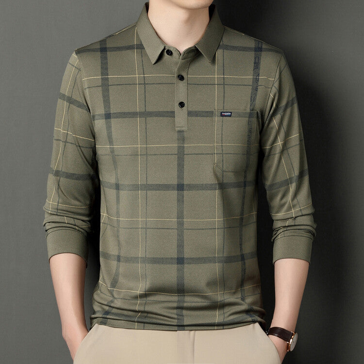 Herren Polohemd Gestreift Langarm Slim Fit – Baumwoll-Mischung