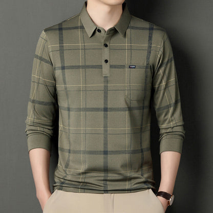 Herren Polohemd Gestreift Langarm Slim Fit – Baumwoll-Mischung