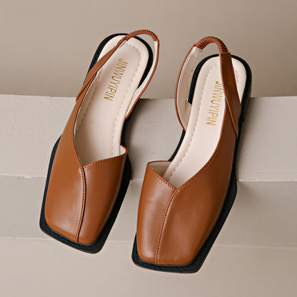 Damen-Sandalen Mit Geschlossener, Eckiger Zehenpartie, Elastischem Riemen Und Flacher Sohle