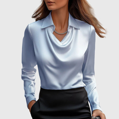 Damen Bluse mit Faltenausschnitt und Brusttasche