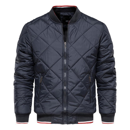 Herren Winter Steppjacke Stehkragen Einfarbig Reißverschluss – Daunen-Mischung