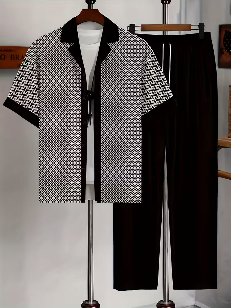 Herren Sommer Zweiteiler Set mit Geometrischem Muster – Lockerer Schnitt