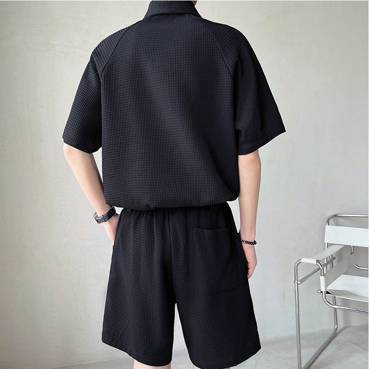Herren Kurzarmhemd Und Shorts, Zweiteiliges Set, Freizeitmode, Lockere Passform, Passendes Outfit