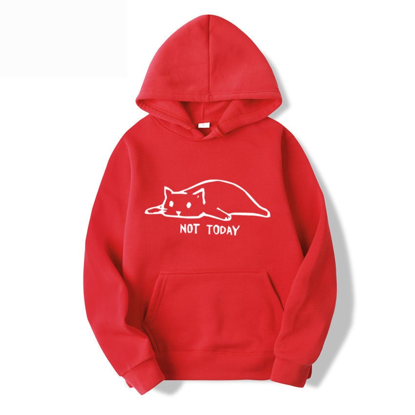 Women's hooded pullover with cat print and front lacing