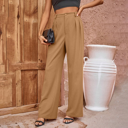 Women's trousers with mid-rise waist and flowing, straight leg