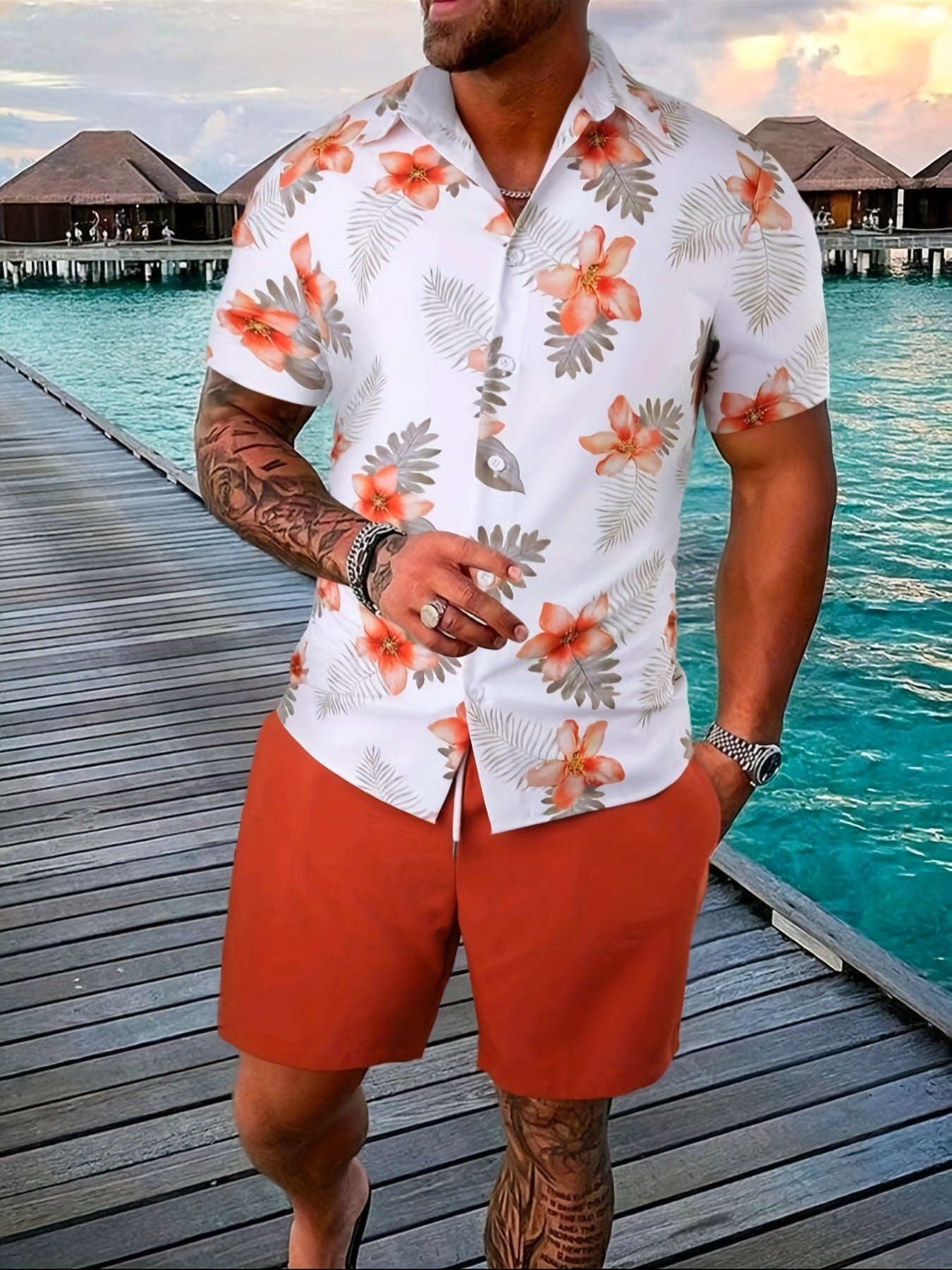 Herren Sommer-Shorts-Set: Kurzarmhemd Und Shorts Aus Baumwollmischung