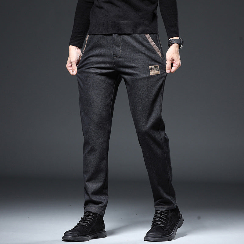 Herren Frühlingshose Mit Stickerei, Schmal Geschnitten, Gerader Schnitt, Hoher Bund, Stretch-Design