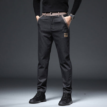 Herren Frühlingshose Mit Stickerei, Schmal Geschnitten, Gerader Schnitt, Hoher Bund, Stretch-Design