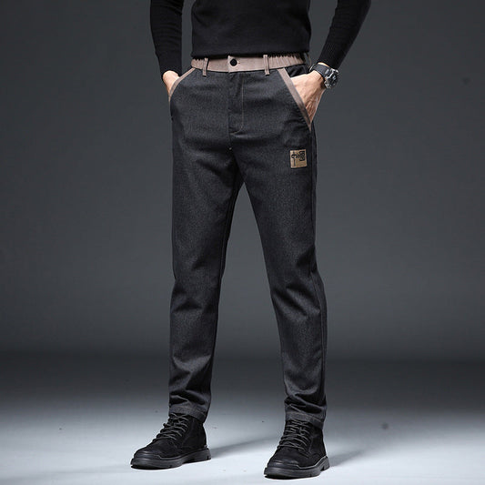 Herren Frühlingshose Mit Stickerei, Schmal Geschnitten, Gerader Schnitt, Hoher Bund, Stretch-Design