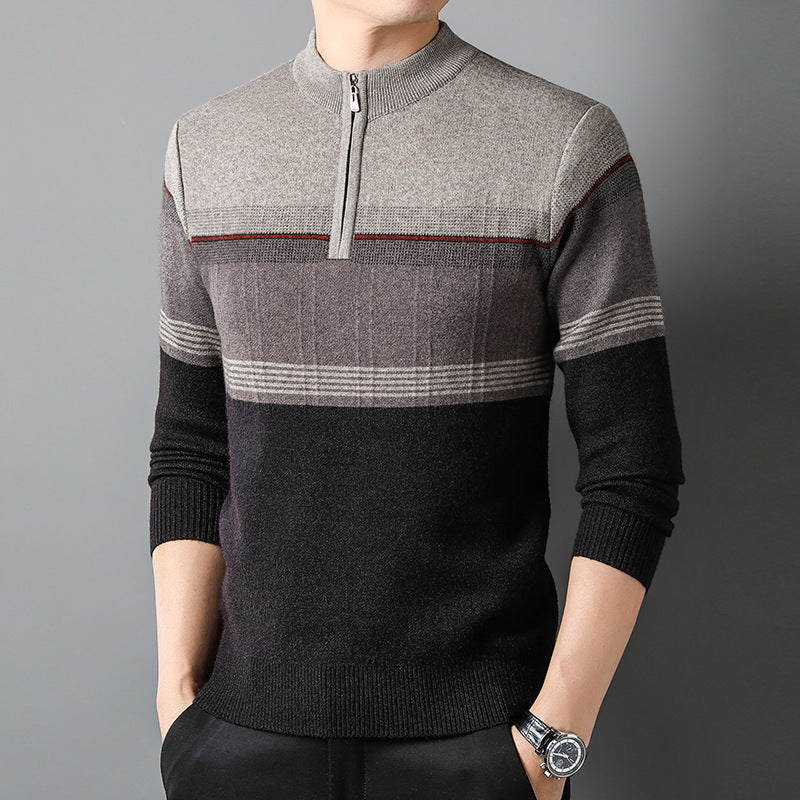 Men's sweater with zipper collar and long sleeves