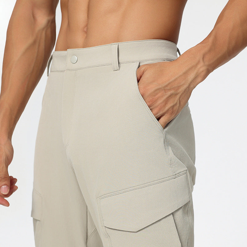Gerade Geschnittene Herren-Cargohose Mit Mehreren Taschen Und Elastischem Bund