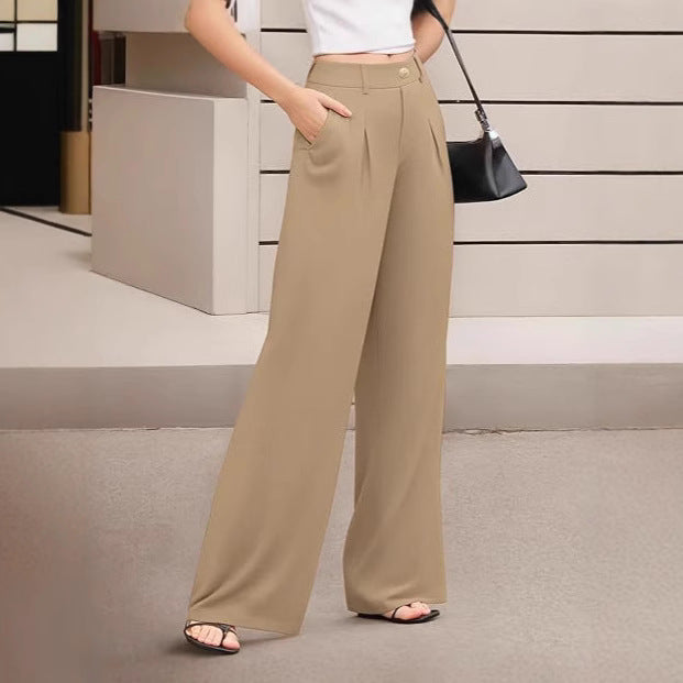 Women's stretch pants with high waist and wide leg