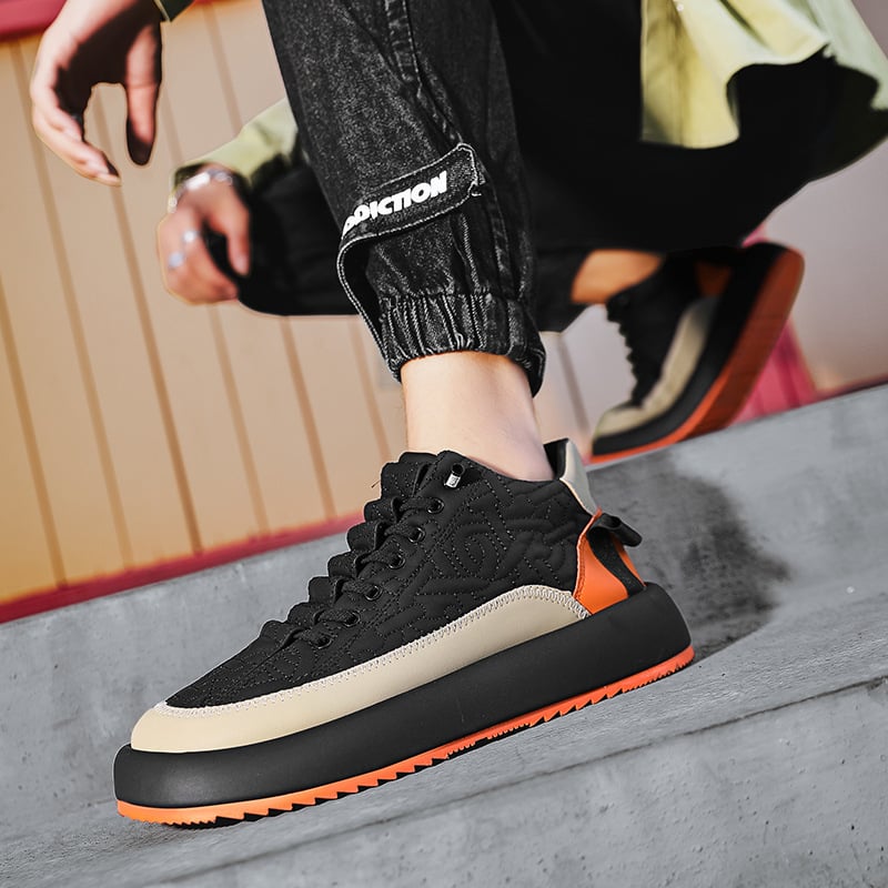 Herren-Sneaker zum Schnüren mit künstlichem PU-Obermaterial und dicker Gummisohle