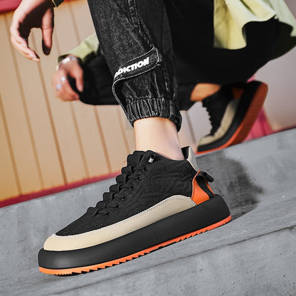 Herren-Sneaker zum Schnüren mit künstlichem PU-Obermaterial und dicker Gummisohle