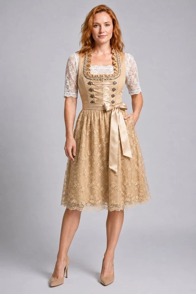 Damen-Dirndlkleid mit Schnürmieder und knielangem Rock