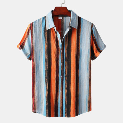 Herren Sommerhemd Mit Blumenmuster, Kurzarm, Kontrastfarbe Plus Grün