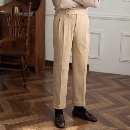 Men's Autumn Cropped Pants Straight Leg Mid-Rise Waist Drawstring