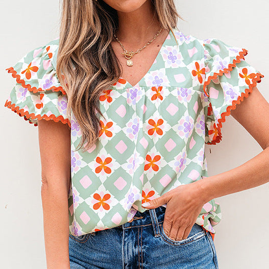 Damen-Chiffonbluse Mit Mehrfarbigem Geometrischem Muster