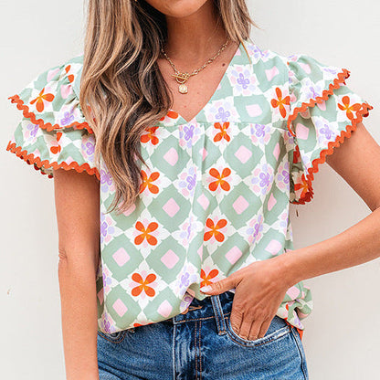 Damen-Chiffonbluse Mit Mehrfarbigem Geometrischem Muster