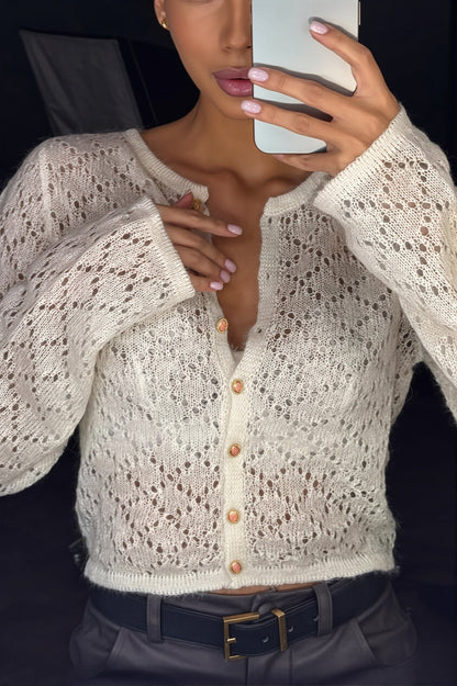 Damen-Cardigan mit Häkelmuster und langen Ärmeln