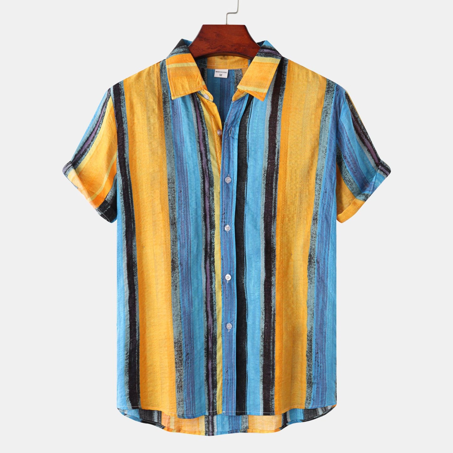 Herren Sommerhemd Mit Blumenmuster, Kurzarm, Kontrastfarbe Plus Grün
