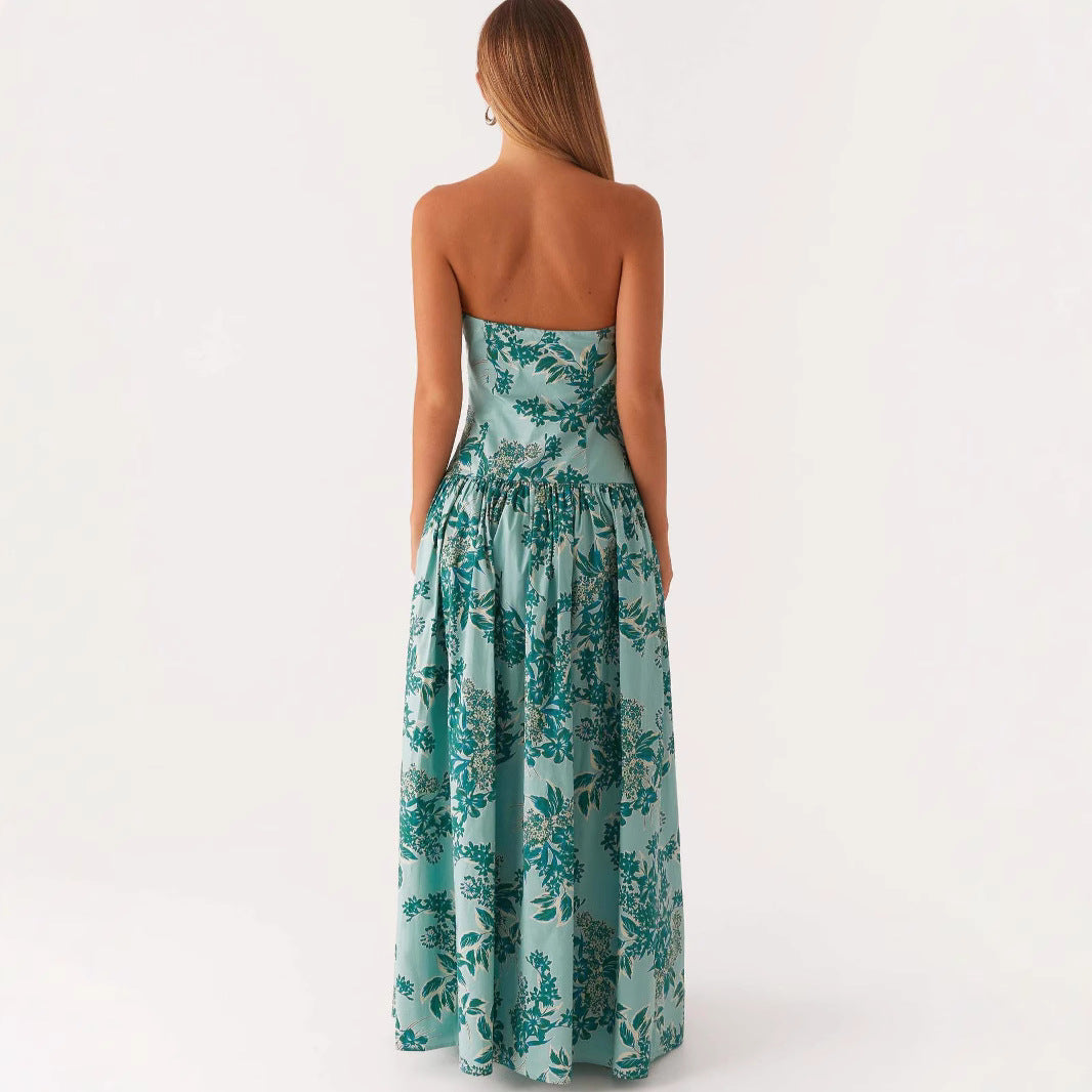 Damen Trägerloses Maxikleid mit Print und Schlanker Passform
