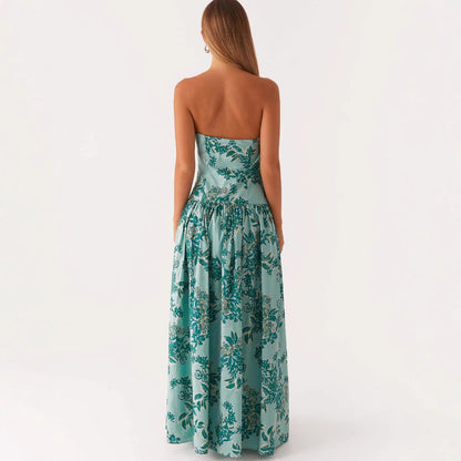 Damen Trägerloses Maxikleid mit Print und Schlanker Passform