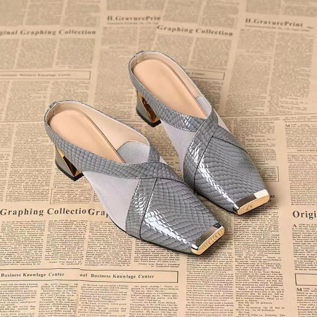 Damen-Sommersandalen Mit Eckiger Zehenpartie Und Mesh-Einsätzen Für Draußen