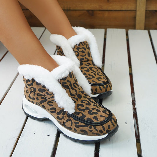 Damen Winter Plateau Stiefeletten mit Keilabsatz und runder Spitze