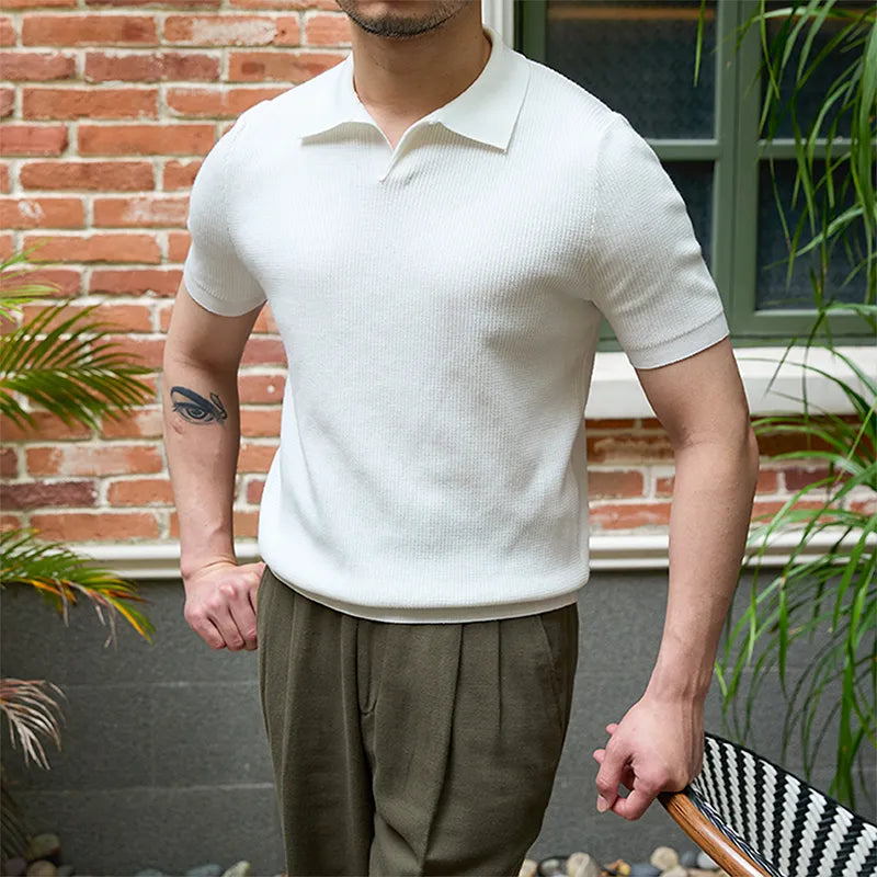 Men's knitted sweater with ribbed hem, business sweater, long sleeve