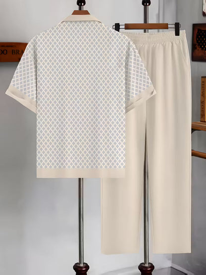 Herren Sommer Zweiteiler Set mit Geometrischem Muster – Lockerer Schnitt