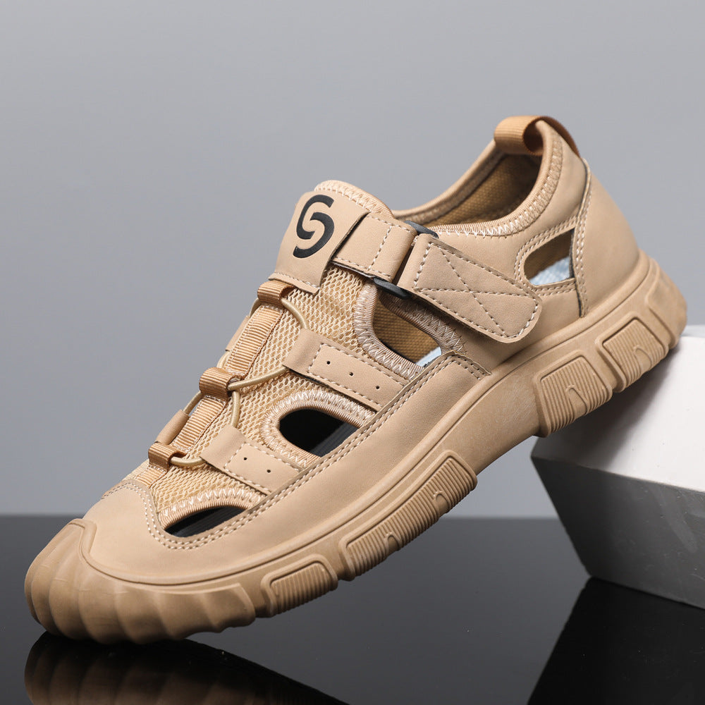Herren-Sommersandalen Mit Mesh-Obermaterial, Klettverschluss, Hohlem Design Und Gummisohle