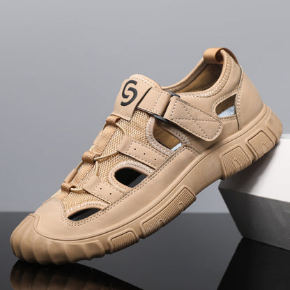 Herren-Sommersandalen Mit Mesh-Obermaterial, Klettverschluss, Hohlem Design Und Gummisohle