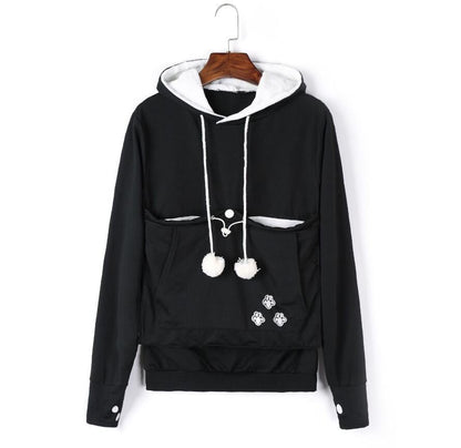 Damen-Pullover-Hoodie mit Katzen-Print und langen Ärmeln