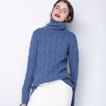 Women's turtleneck sweater with braided pattern and long sleeves