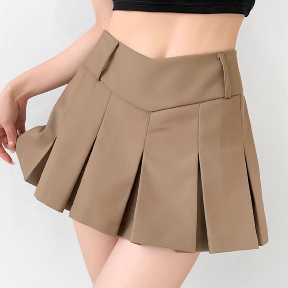 Damen-Minirock in A-Linie mit V-Ausschnitt, Falten und integrierten Shorts – Moderner Stil
