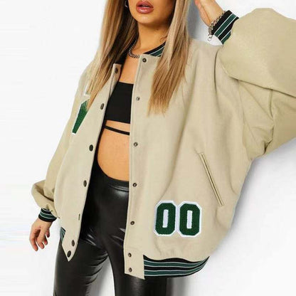 Damen Baseballjacke mit Letter-Print und Knopfleiste