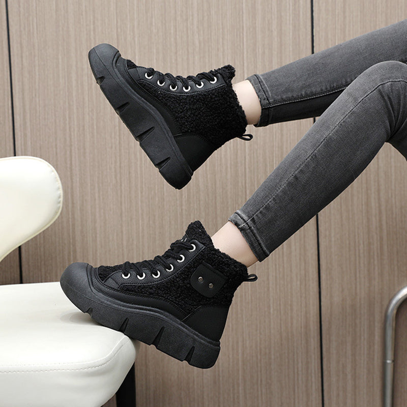 Women's winter high-top sneakers with laces, round toe, and non-slip rubber sole