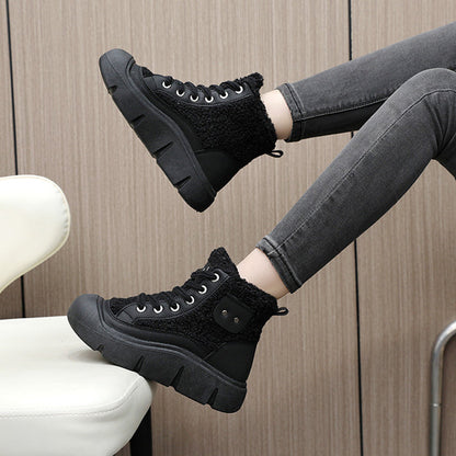 Women's winter high-top sneakers with laces, round toe, and non-slip rubber sole