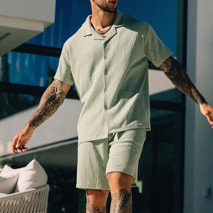 Men's Summer Short Sleeve Printed T-Shirt and Shorts Two-Piece Set Street Style Outfit Polyester Fiber Lightweight Wear