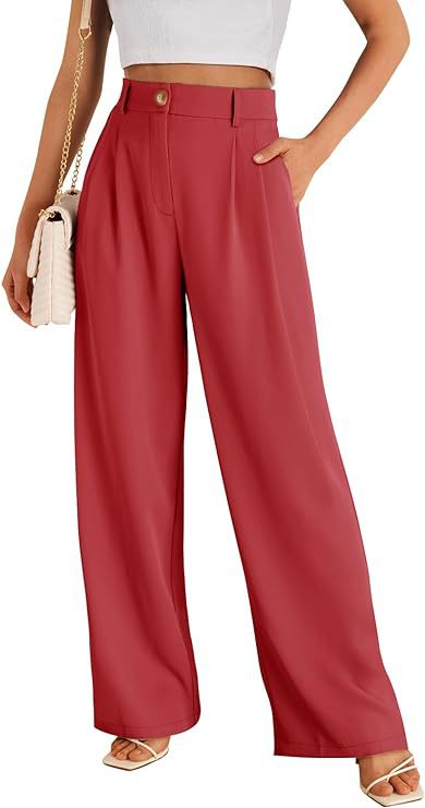 Women's business trousers with high waist, elastic waistband, and wide leg – Classic style